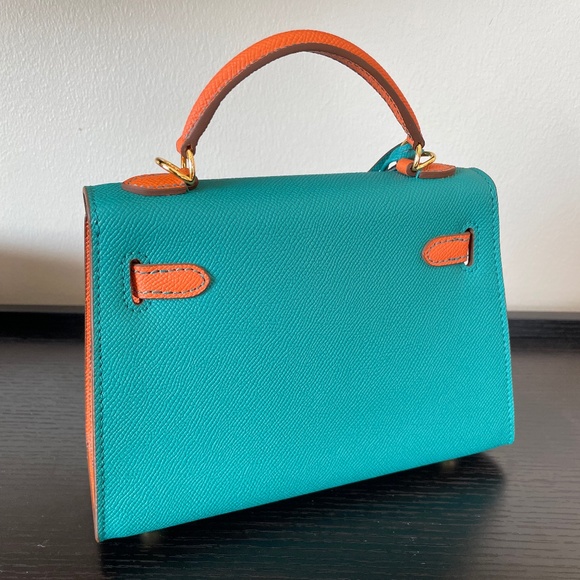 Mini Top Handle Satchel Bag - Turquoise and Orange - Picture 6 of 12